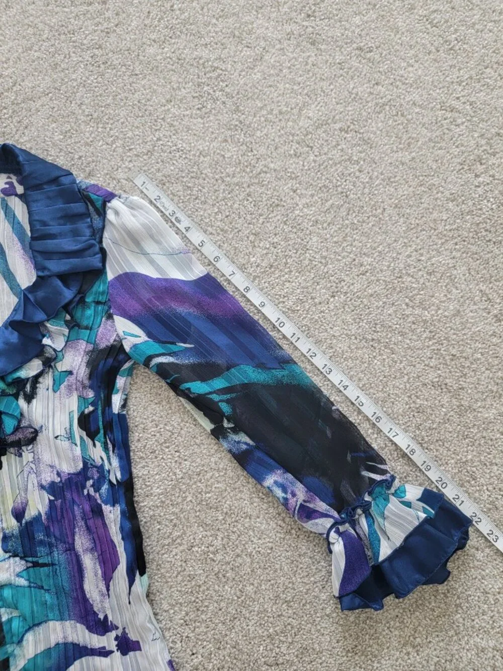 Vintage Y2K Whimsigoth Agora Abstract Watercolor Crinkle Ruffle Blouse